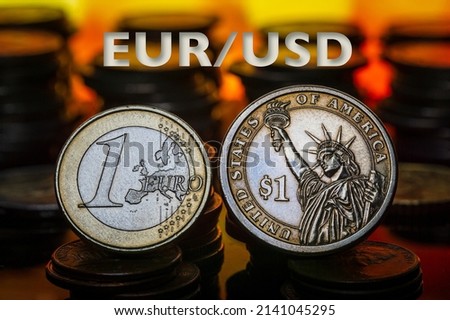 Euro to US Dollar Exchange Ratio text Rate Economic Inflation Financial Crisis Royalty-Free Stock Photo #2141045295