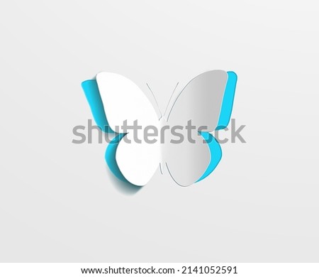 Paper butterfly on a white background. Love and Valentine's day concept. Top view. Royalty-Free Stock Photo #2141052591