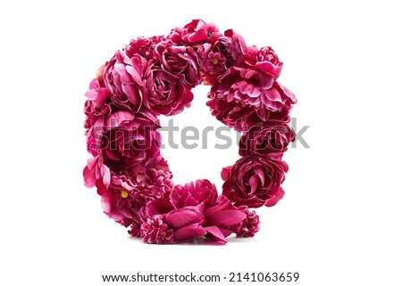Creative Letter O of red flowers. Spring mood. Alphabet. Creative letters. Letter O