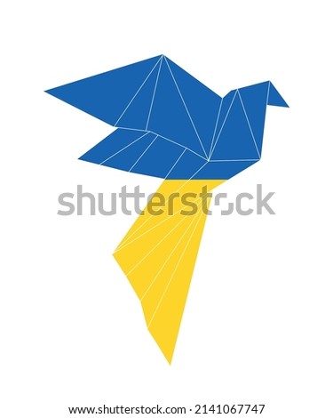 Vector logo graphic paper dove in the colors of the flag of Ukraine.