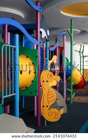 Indoor kids playground with color rubber flooring made of Ethylene Propylene Diene Monomer 'EPDM'  for children play fun space.