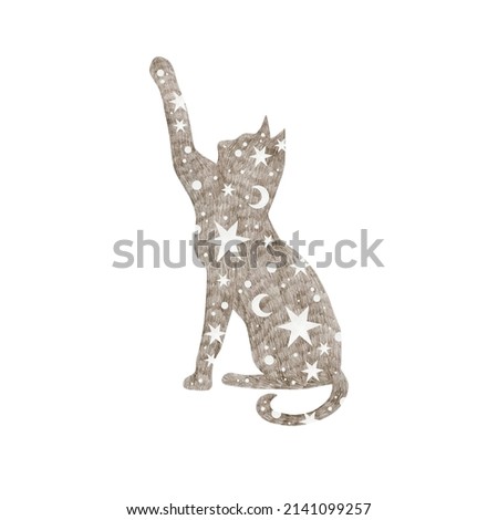 Watercolor illustration image of a cat on a white background