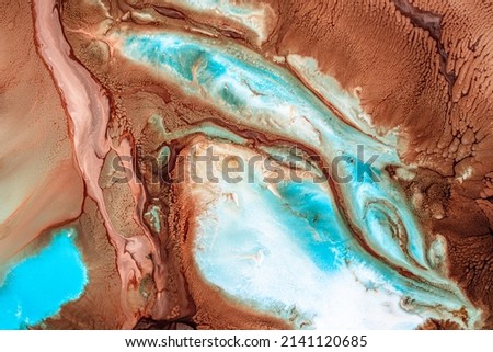 Fluid art texture. Background with abstract paint effect. Liquid acrylic picture with flows and cells, waves. Mixed paints for wall art or design poster. Backdrop similar to the landscape of the earth