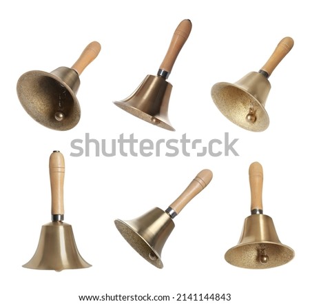 Set with school bells on white background Royalty-Free Stock Photo #2141144843