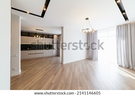 new kitchen interior with furniture and white room with window