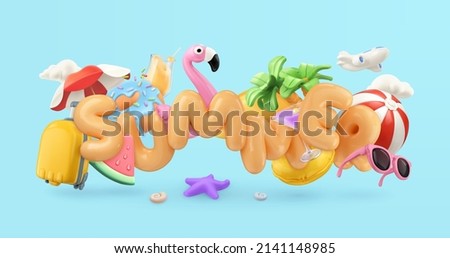 Summer vacation and travel. 3d render vector realistic elements Royalty-Free Stock Photo #2141148985