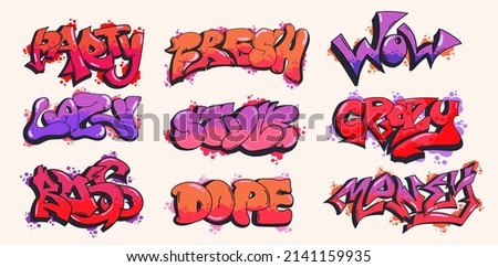 Big collection of graffiti style street drawings. vector illustration with grunge effects on white isolated background Royalty-Free Stock Photo #2141159935