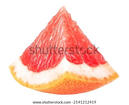 Fresh fruit - red grapefruit slice isolated on a white background. Royalty-Free Stock Photo #2141212419