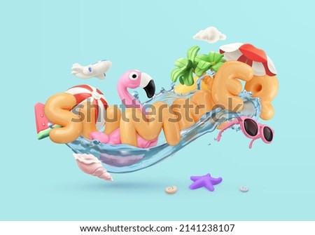 3d summer vacation and travel, render vector realistic elements Royalty-Free Stock Photo #2141238107