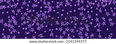 Childish Naive Pastel Purple Violet Chaotic Lavender Illustration. Stars Vibrant Vivid Dark Kids Pink Chaotic Naive Background. Pinky Lavender Violet Childish Pastel Purple Bright Handdrawn Stars.