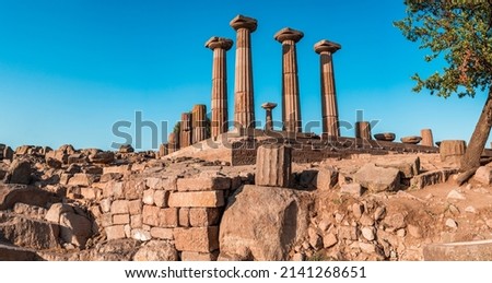 The Temple of Athena ruin in Assos Ancient City. Panoramic view. Canakkale, Turkey. Royalty-Free Stock Photo #2141268651