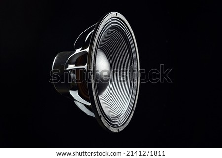 High-end loudspeaker. Music Studio speaker. Sound system for sound recording studio. Professional hi-fi speaker box. Audio equipment for home theater. Electronic music concept. Royalty-Free Stock Photo #2141271811