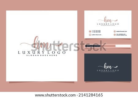Feminine HM Initials logo collection  with business card template.