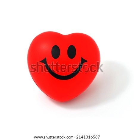 High Angle View Smile Of Red Heart Shape Isolated on White Background.