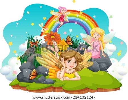 Isolated fantastic forests with beautiful fairies illustration