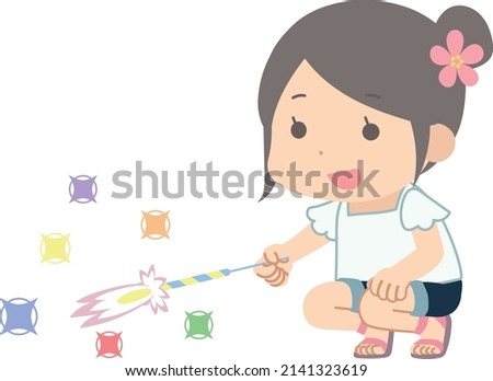 Clip art of girl playing with fireworks