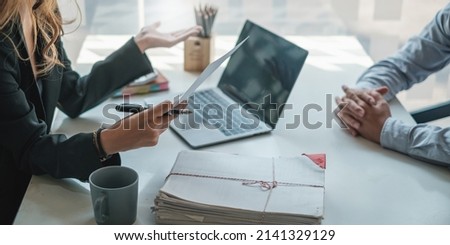 During a job interview, HR managers look for a good new employee. Manager have positive first impression of candidate Royalty-Free Stock Photo #2141329129