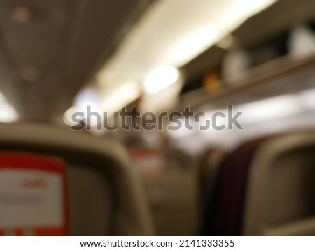 Blur focus of Breathtaking Airplane Beautiful Passenger Seats Gallery View