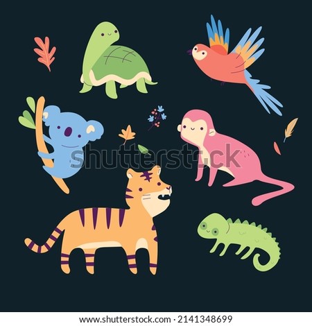 artistic colorful animal collection vector