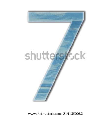 wooden number seven isolate blue color textured 