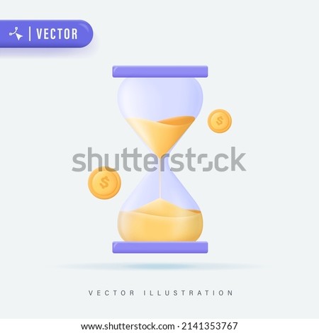 3D Realistic Hourglass with Sand Running Inside in Isolated Background Vector Illustration. 3D Timer Logo Icon and Symbol. Royalty-Free Stock Photo #2141353767