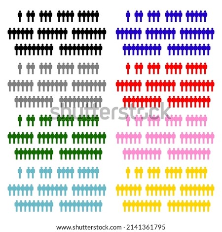 People icons line up in black, blue, gray, pink and yellow on a white background.