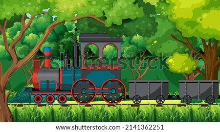Train with natural scene illustration