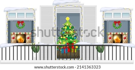 Balcony decorated in Christmas theme illustration