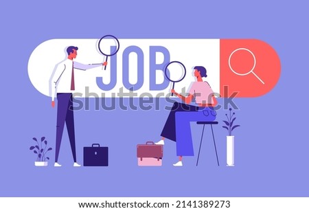 Employees looking for job, Employees using magnifying glass searching a job on the search bar, looking for employment and job vacancy concept Royalty-Free Stock Photo #2141389273