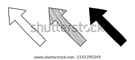 Set of hand drawn vector Up Left Arrow in a doodle cartoon style