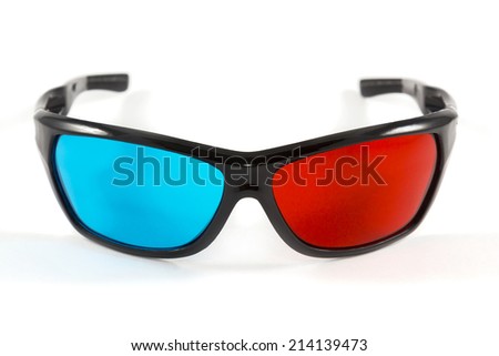 Glasses to view pictures and video and create a 3D effect on white background