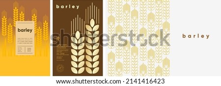 Barley. Food and natural products. Set of vector illustrations. Geometric, simple, linear style. Label, cover, price tag, background. Royalty-Free Stock Photo #2141416423