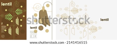 Lentil. Food and natural products. Set of vector illustrations. Geometric, simple, linear style. Label, cover, price tag, background. Royalty-Free Stock Photo #2141416515
