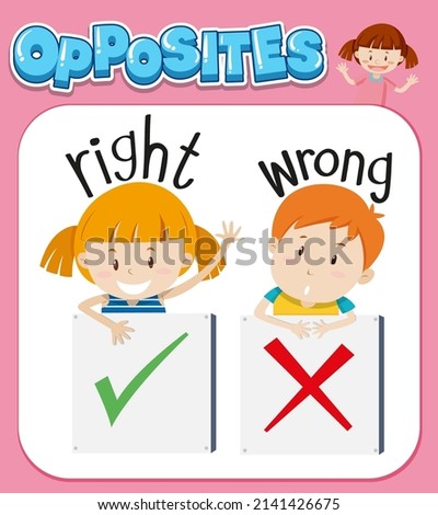 Opposite words for right and wrong illustration