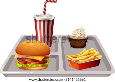Fast food set in a tray illustration