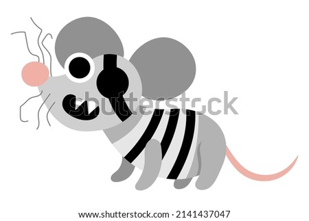 Vector pirate mouse icon. Cute one eye animal illustration. Treasure island hunter in stripy shirt. Funny pirate party element for kids. Funny rat picture with eye patch and earring   Royalty-Free Stock Photo #2141437047