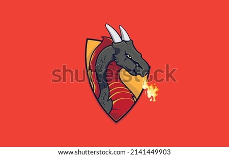 Fire breathing dragon for a logo.  Royalty-Free Stock Photo #2141449903