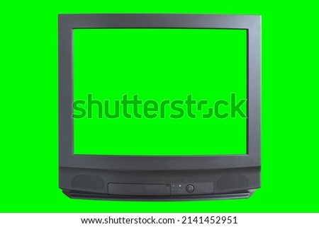 The old TV on the isolated. Old green screen TV for adding new images to the screen. 