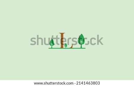 Initial letter L garden with trees landscape template