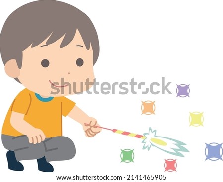 Clip art of boy playing with fireworks