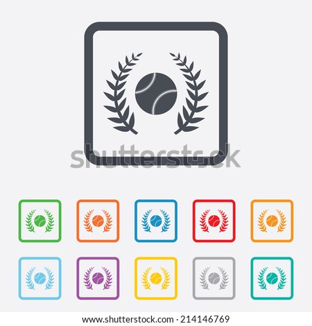 Baseball sign icon. Sport laurel wreath symbol. Winner award. Round squares buttons with frame. Vector