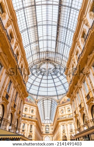 The Galleria Vittorio Emanuele II is Italy's oldest active shopping gallery and a major landmark of Milan. Named after the first king of Italy. Royalty-Free Stock Photo #2141491403