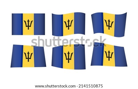 Barbados Flag Set Barbadian Flags National Symbol Banner Icon Vector Stickers Caribbean South Central America Wave Country City State Wavy Realistic Culture Nation Republic Kingdom Every All Flag 3D