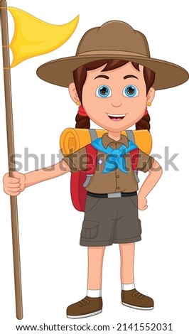 cartoon girl scout holding stick