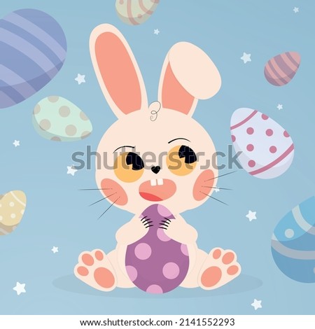 Easter Bunny on holiday background, postcard, banner, poster - Vector illustration