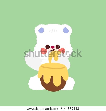 white bear illustration happily eating honey