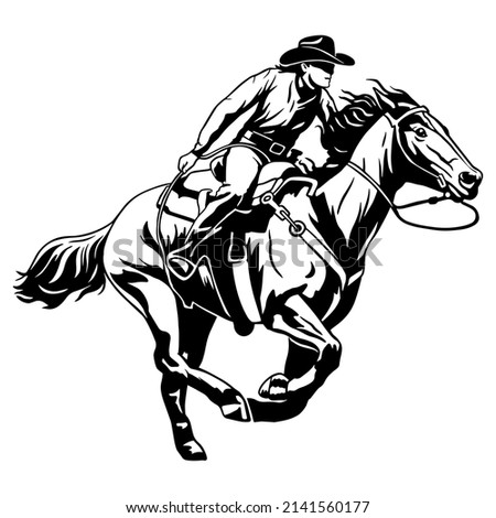 Cowboy in a hat riding a horse. Vector illustration for printing and cutting vinyl