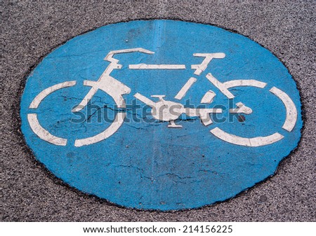 Close up of Blue Bike Lane Sign background and texture