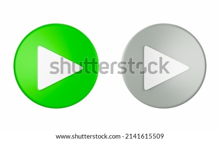 Green and gray Play marker buttons. Active and deactive buttons. Buttons on a white background with clipping path isolated on white background. 3d rendering.
