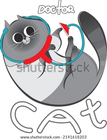 Funny siam cat doctor therapist medicine red blue logo vet animal 